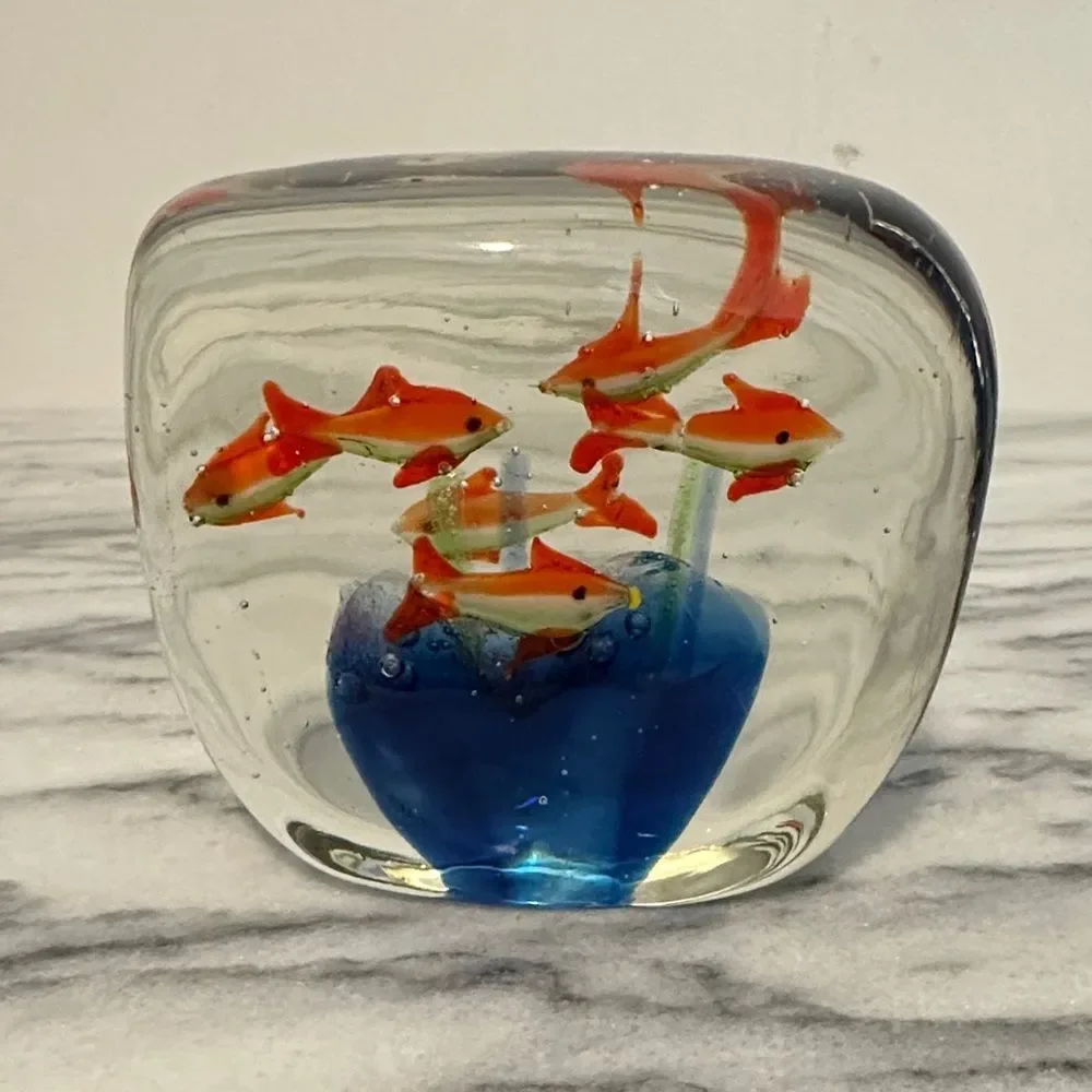 Murano Handcrafted Glass Fish Aquarium Decor paper weight vintage